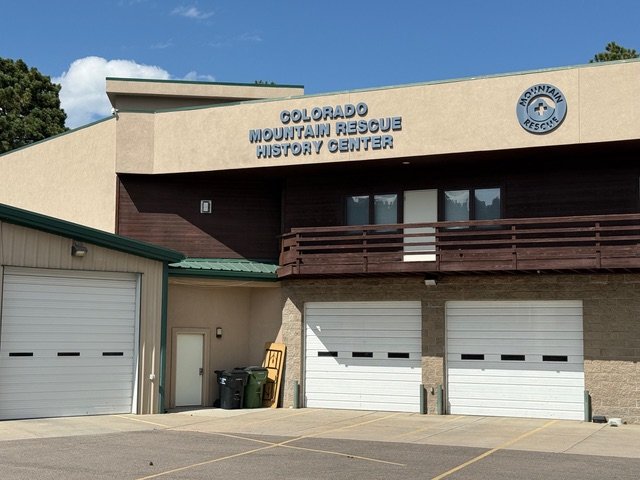 The Colorado Mountain Rescue History Center building, with its name on the front of the upper level